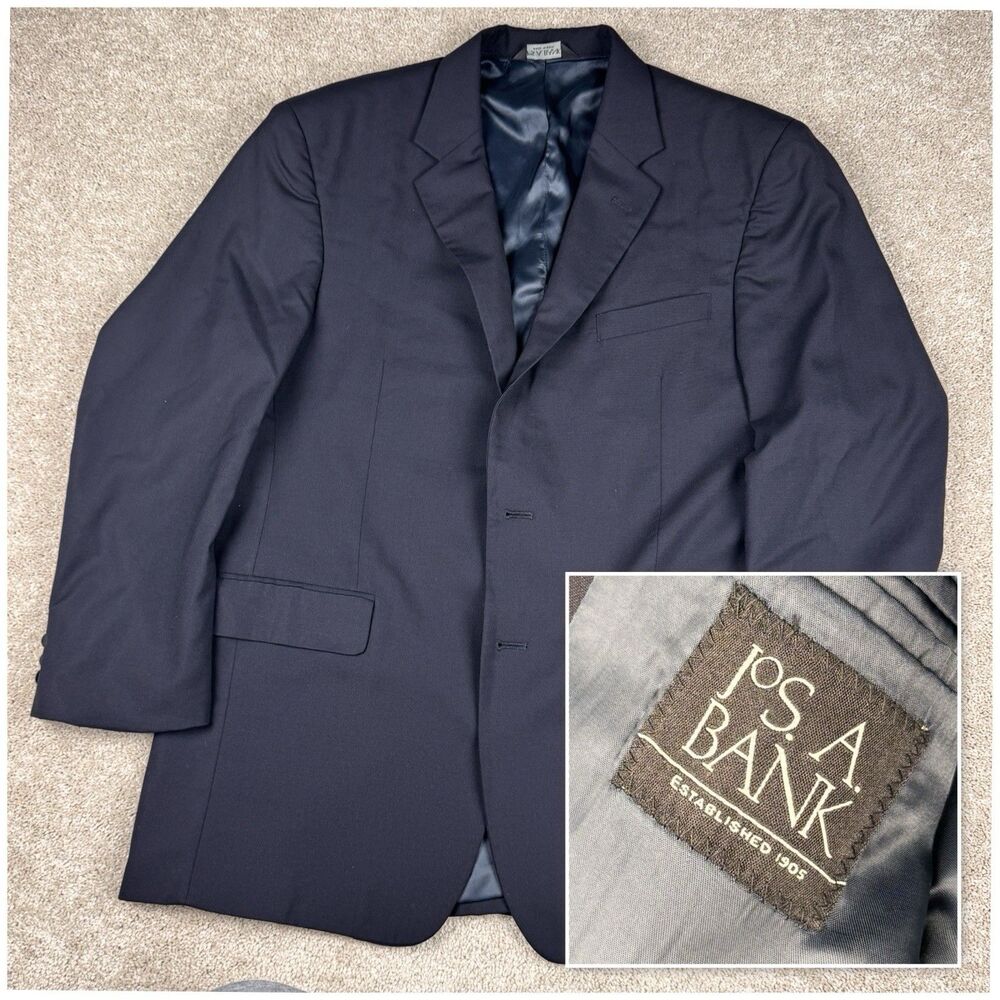 Jos A Bank 100% Wool Navy Blazer 42R Casual Travel Old Money Quiet Luxury Preppy